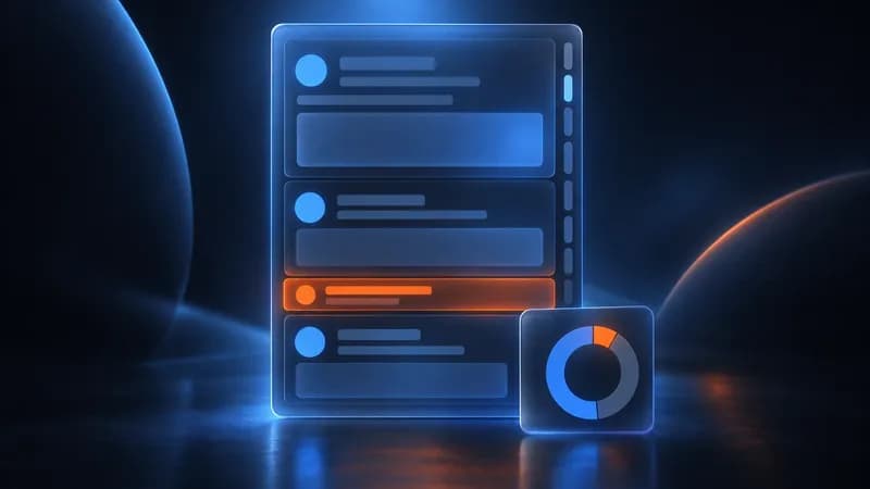 A dark frosted feed panel divided into four unequal horizontal bands, the narrowest one glowing orange against the cool blue of the others